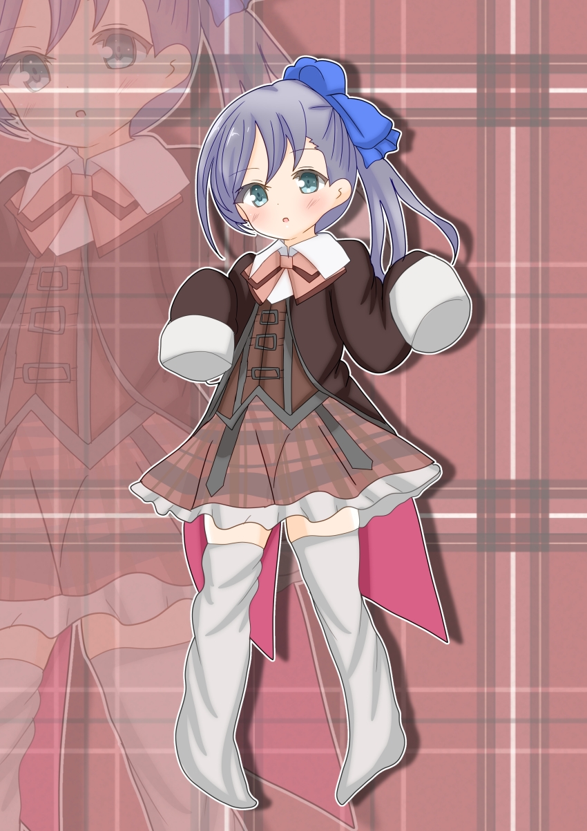 1girl, absurdres, aged_down, aqua_eyes, assault_lily, blue_bow, blush, bow