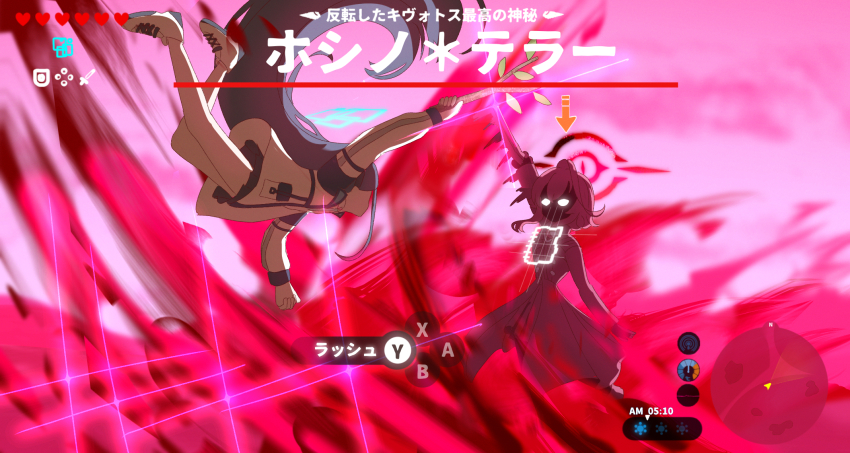 2girls, absurdly_long_hair, aris_(blue_archive), black_skirt, blue_archive, blue_hair, hair_between_eyes, highres