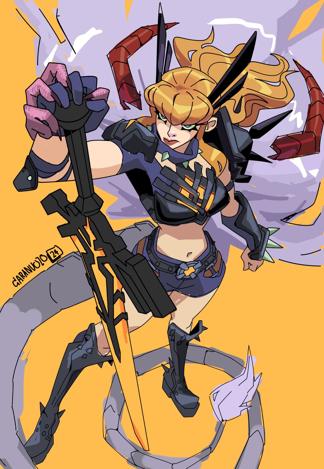 1girl, black_gloves, blonde_hair, blue_eyes, breasts, caranvolo, cleavage, cleavage_cutout