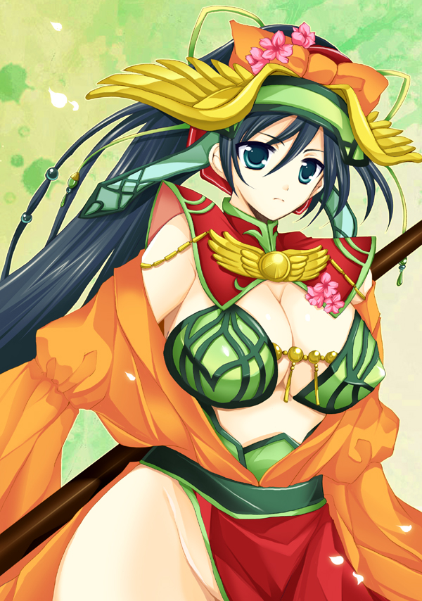 1girl, bad_id, bad_pixiv_id, bao_sanniang_(sangokushi_taisen), bikini, blue_eyes, blue_hair, bow