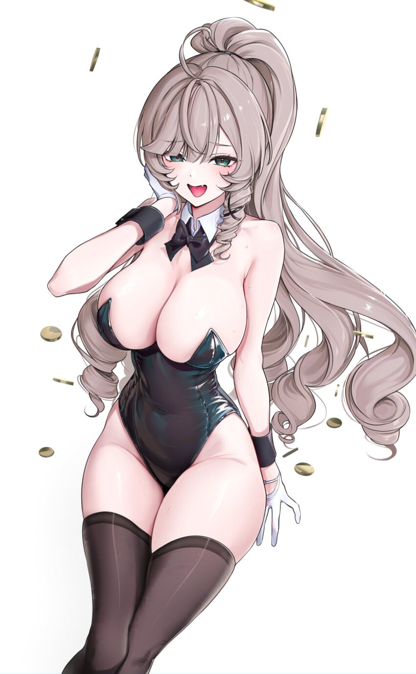 1girl, achlys_(elsword), ahoge, aqua_eyes, bare_shoulders, black_leotard, bow, bowtie