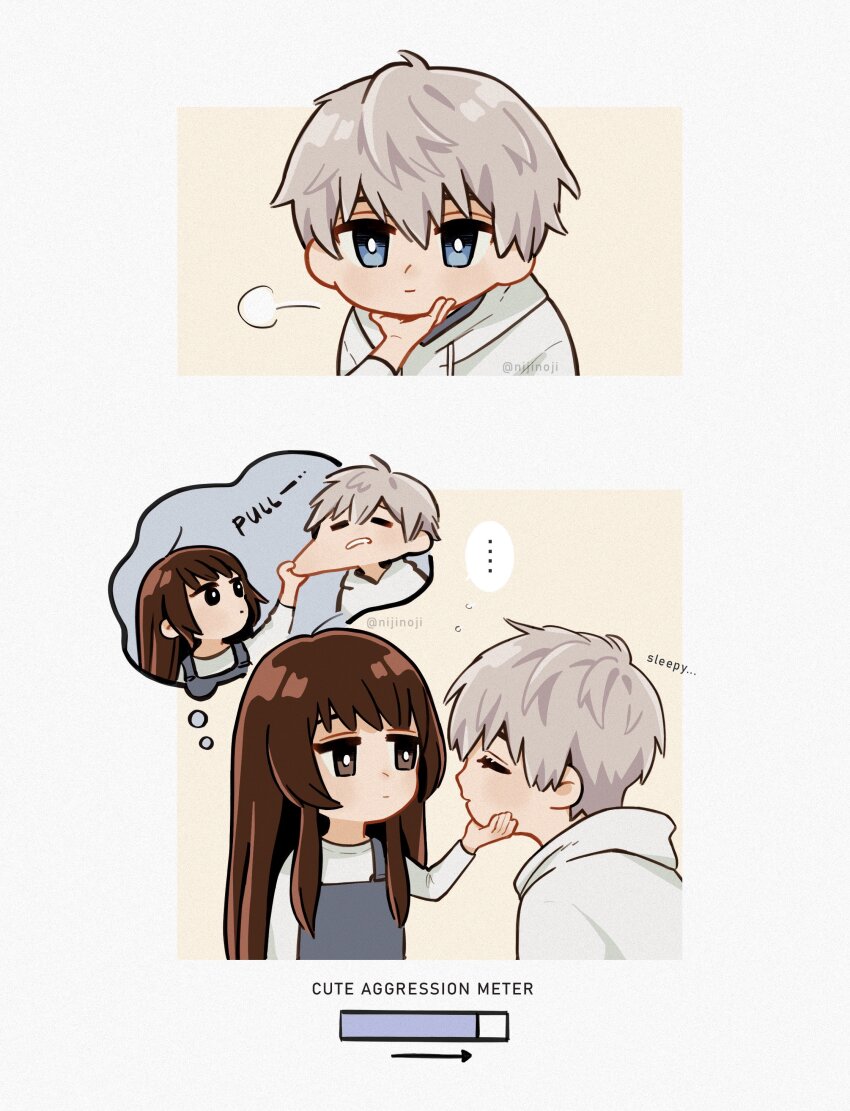 ..., 1boy, 1girl, absurdres, blue_eyes, border, brown_eyes, brown_hair