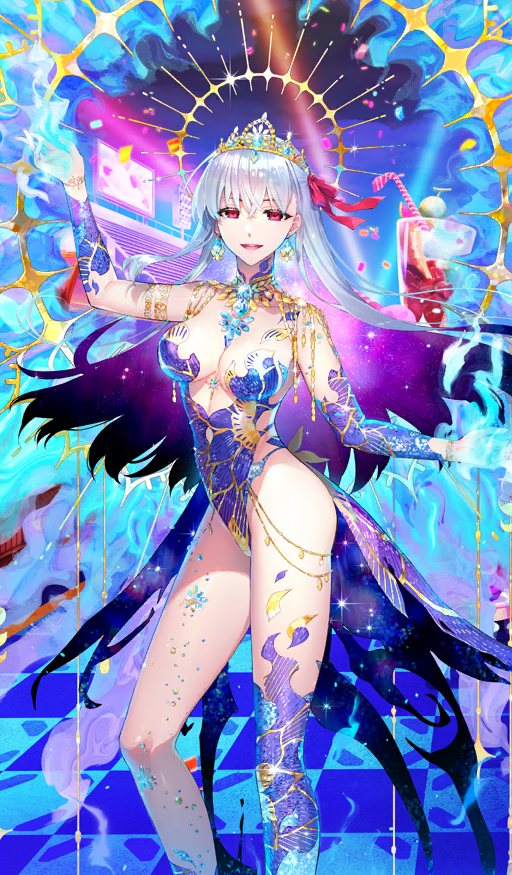 1girl, armlet, bare_shoulders, blue_fire, blue_leotard, blue_thighhighs, breasts, cleavage