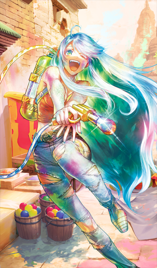 1girl, aqua_nails, belt, belt_buckle, blue_hair, boots, breasts, brick_wall