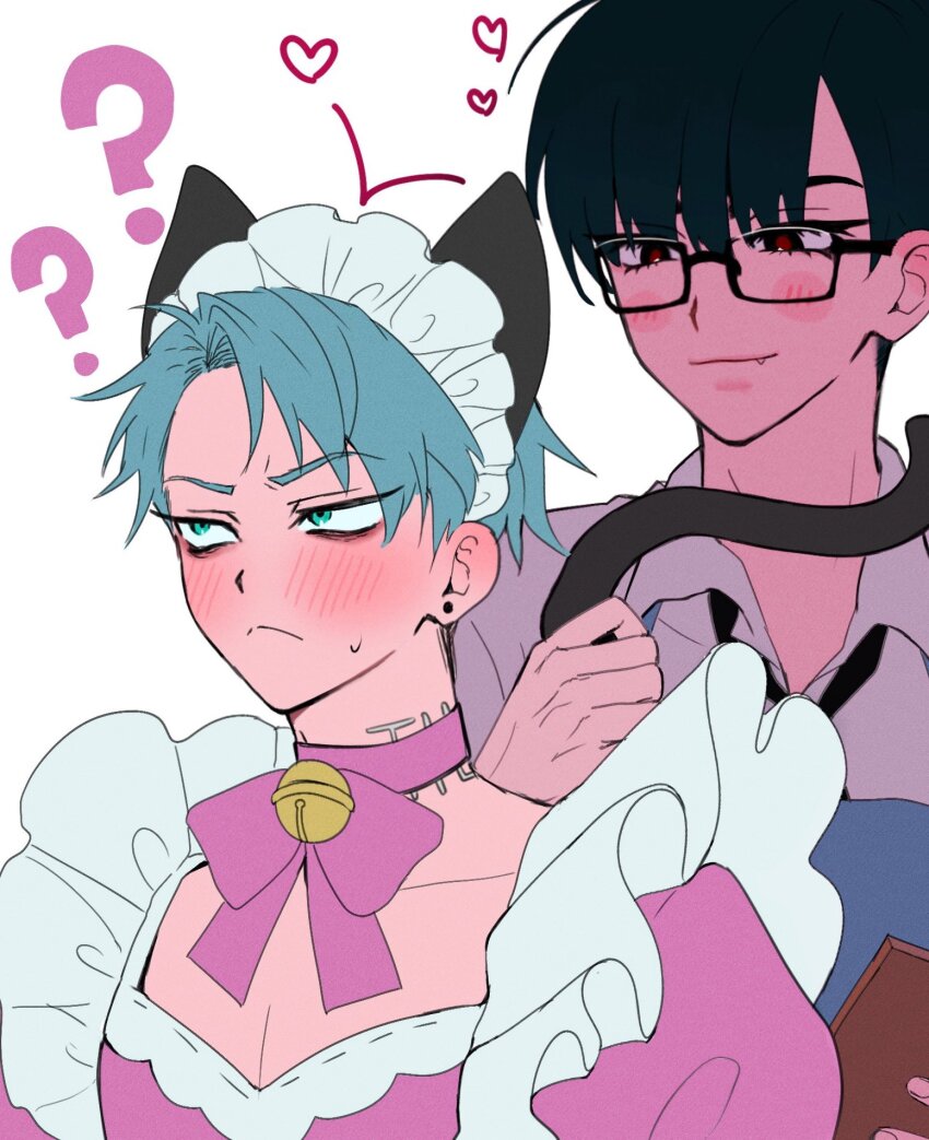 2boys, 7eiaq3939, ?, ??, alien_stage, animal_ears, apron, bell