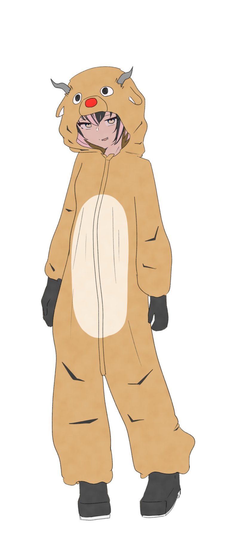 1girl, alternate_costume, animal_costume, black_gloves, black_hair, black_shoes, catnamenothing, demon_girl