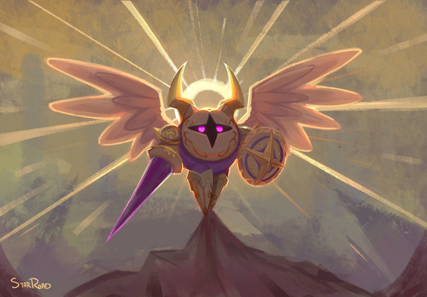 armor, galacta_knight, highres, holding, holding_shield, horns, kirby_(series), nintendo