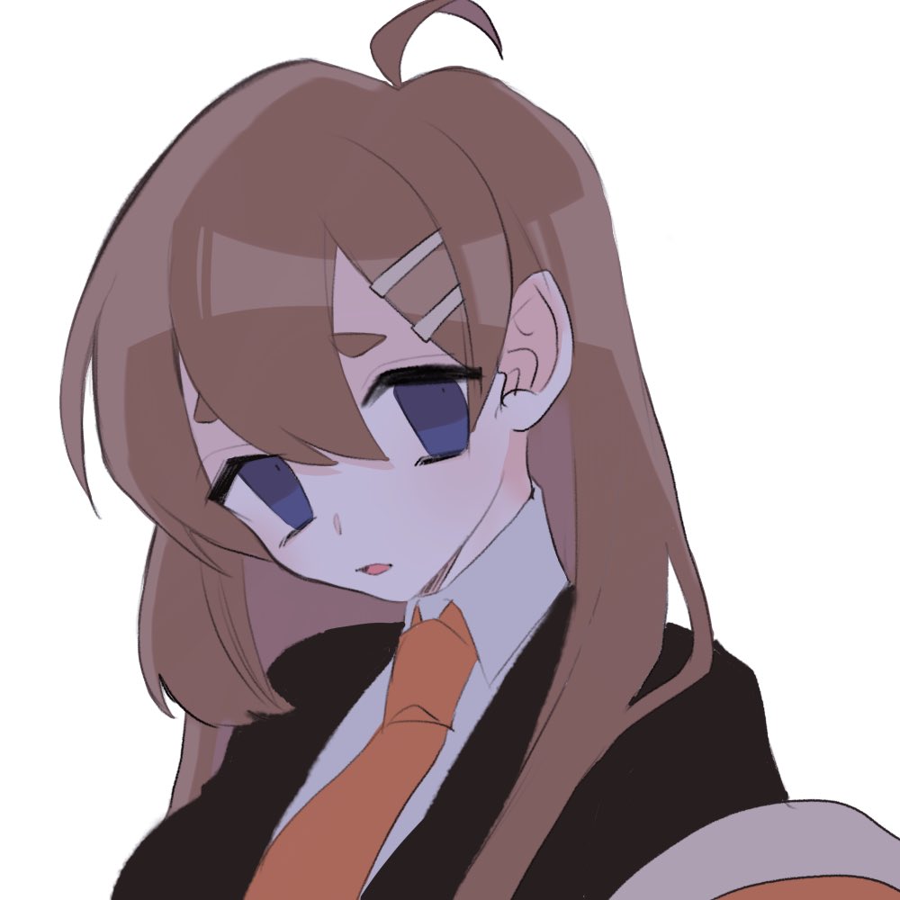 1girl, ahoge, black_jacket, brown_hair, collared_shirt, hod_(project_moon), jacket, kinotarowow