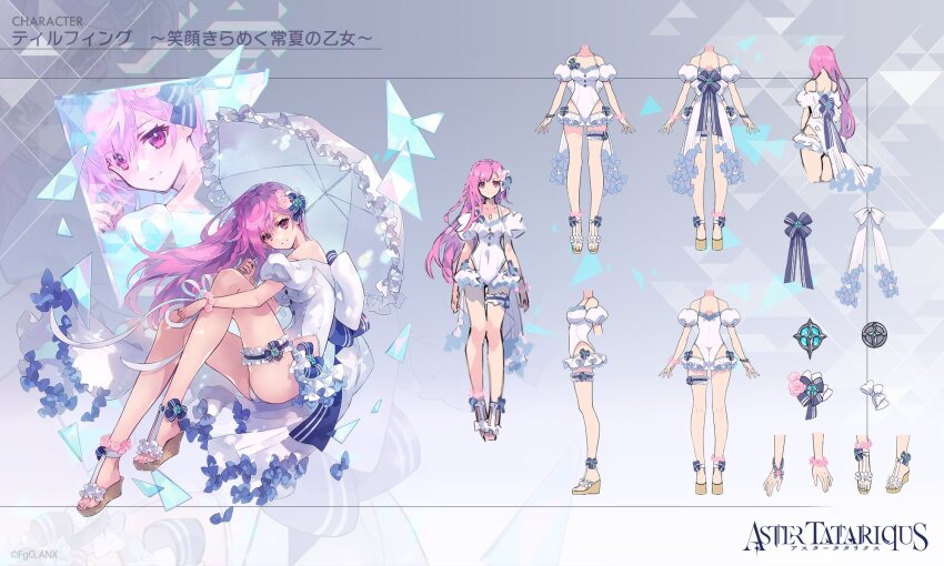 1girl, aster_tatariqus, blue_bow, bow, character_name, commentary_request, copyright_logo, copyright_name