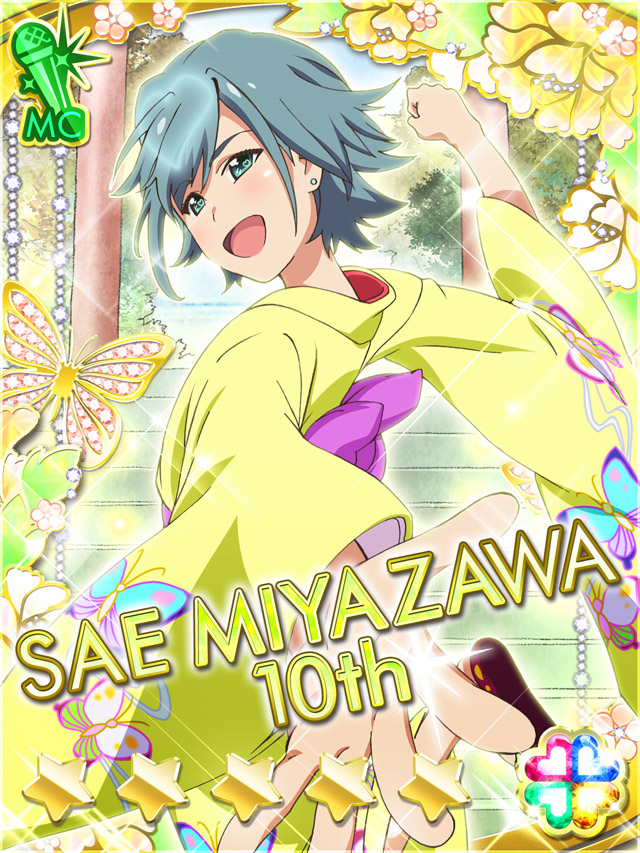 1girl, :d, akb0048, clenched_hand, cowboy_shot, ear_piercing, floral_print, floral_print_kimono