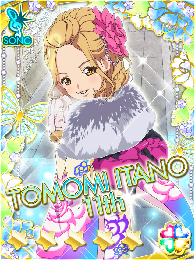 1girl, akb0048, bangs_pinned_back, brown_eyes, brown_hair, character_name, floral_print, floral_print_kimono