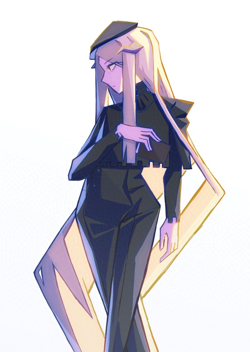 1boy, absurdly_long_hair, absurdres, arm_up, beret, black_hat, black_pants, black_shawl