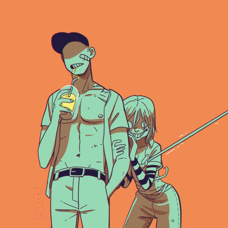 1boy, 1girl, arm_up, bandaged_chest, bandages, bandaid, bandaid_on_cheek, bandaid_on_face