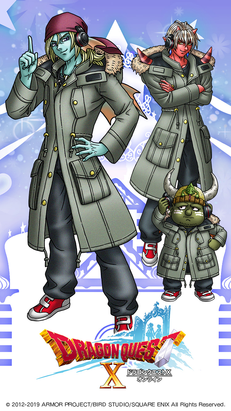 3boys, artist_request, back_fin, bandana, black_pants, black_shirt, blonde_hair, blue_skin