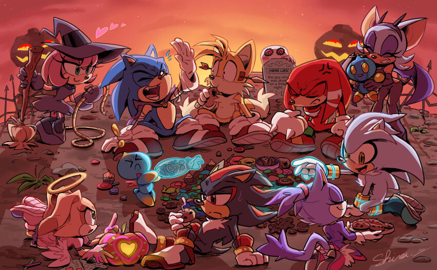 4girls, 5boys, ^_^, alone_on_a_friday_night?_(meme), alternate_costume, amy_rose, angel, animal_ears