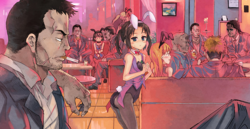 4girls, animal_ears, ass, blazer, blonde_hair, blue_eyes, blush, breasts