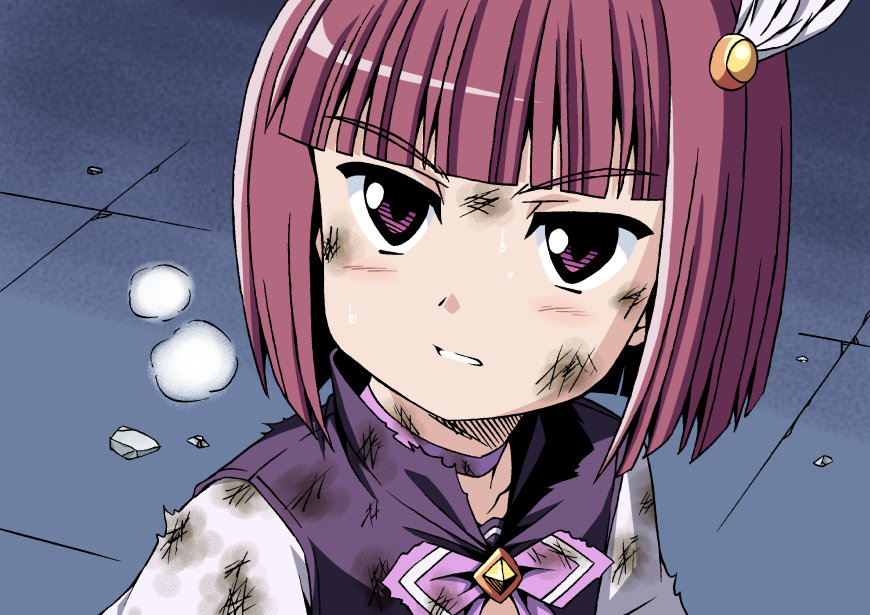 1girl, arihitom, bob_cut, damaged, hair_ornament, higashiyama_akisa, jewelry, magical_girl