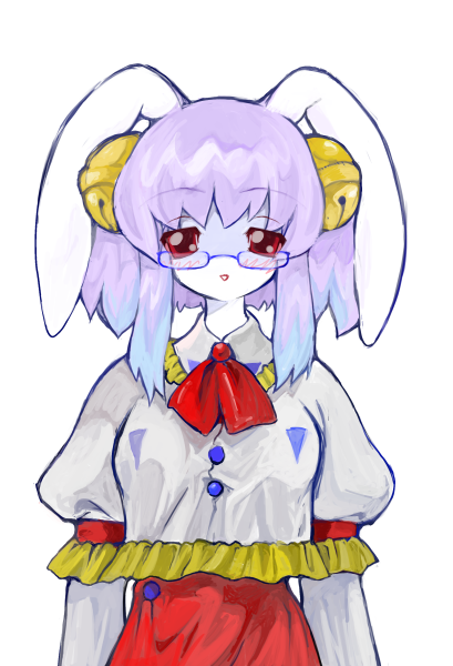 1girl, animal_ears, bell, blush, bob_cut, colored_skin, glasses, hair_bell