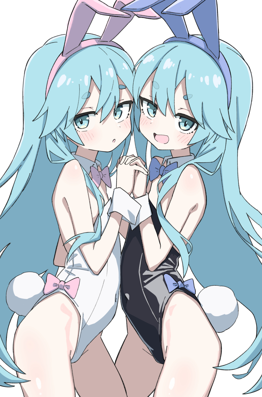 2girls, :o, aged_down, alternate_hairstyle, animal_ear_hairband, animal_ears, aqua_eyes, aqua_hair
