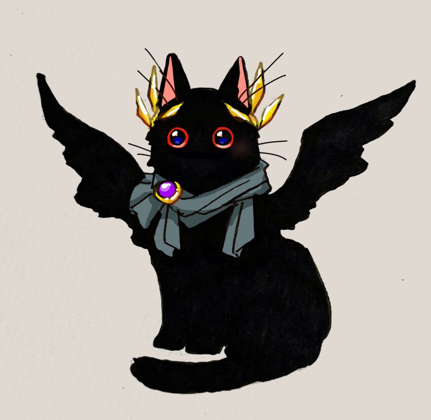 1boy, angel_wings, animal, animal_ears, animalization, black_scarf, black_wings, cat_ears