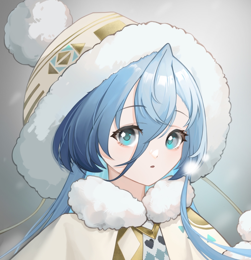 1girl, 37_(maidjump_goods_cafe)_(reverse:1999), 37_(reverse:1999), :o, absurdres, beanie, blue_eyes, blue_hair