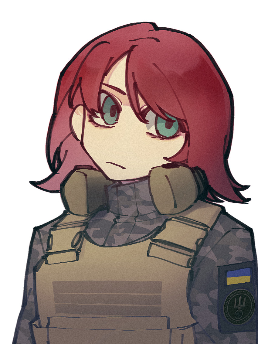 1boy, 2024, androgynous, armor, bad_source, badge, bulletproof_vest, camouflage