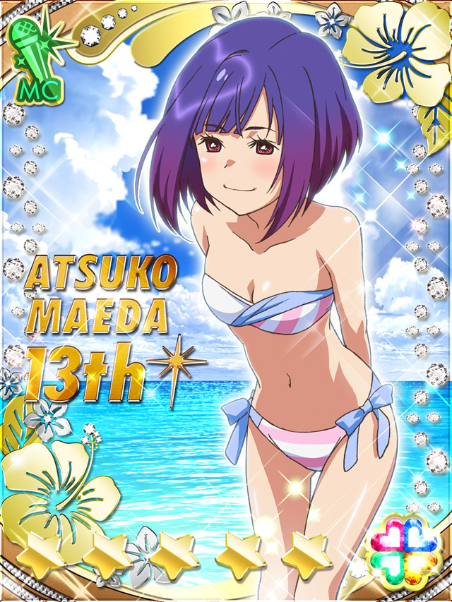 1girl, akb0048, arms_behind_back, beach, bikini, blunt_bangs, breasts, brown_eyes