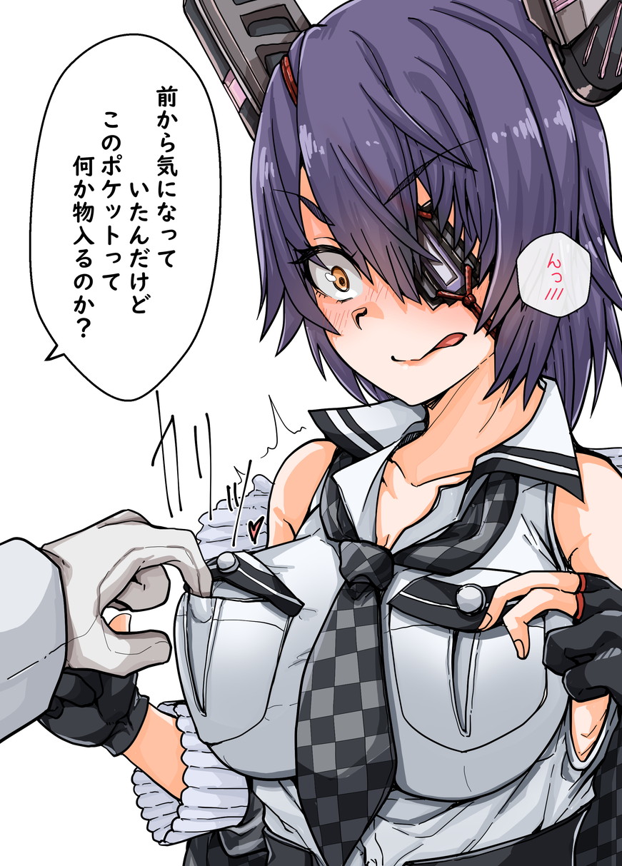 1girl, admiral_(kancolle), breast_pocket, breasts, checkered_clothes, checkered_necktie, eyepatch, gloves