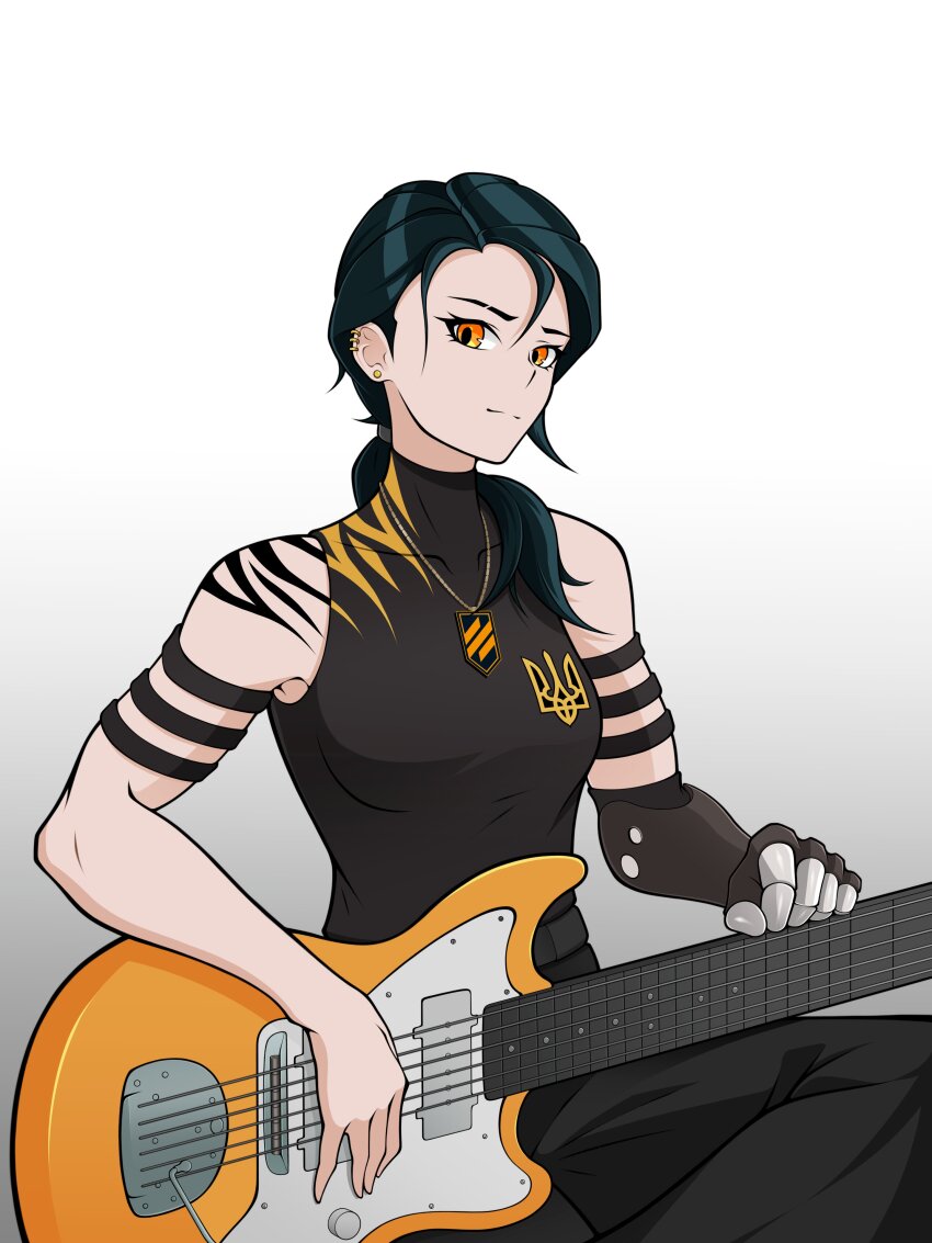 1girl, 3rd_assault_brigade, absurdres, arbor_spirit, arm_tattoo, asymmetrical_hair, azov_battalion, black_hair