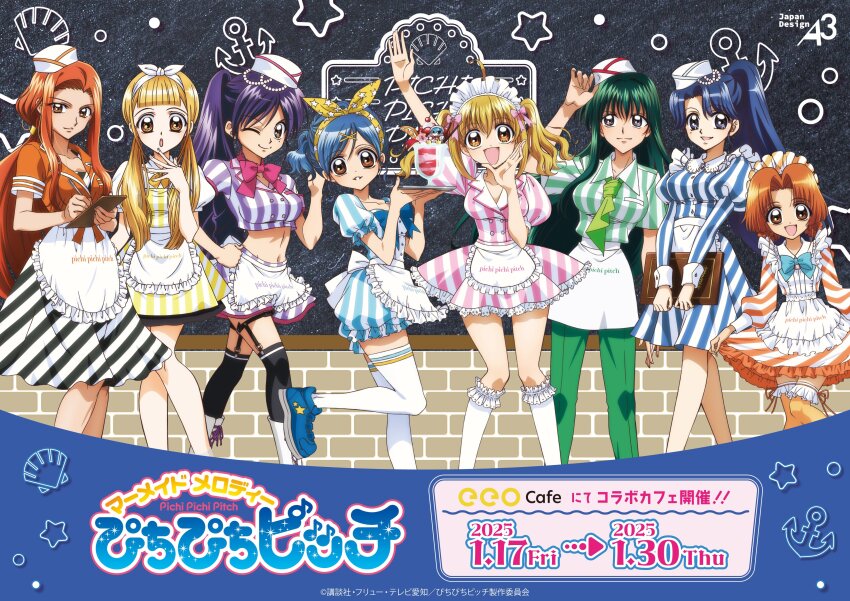6+girls, absurdres, apron, blue_bow, bow, caren_(mermaid_melody_pichi_pichi_pitch), chalkboard, coco_(mermaid_melody_pichi_pichi_pitch)