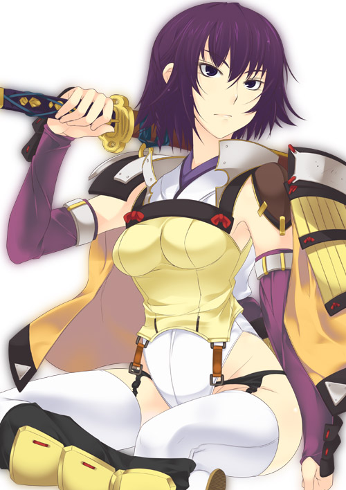 armor, garter_belt, lingerie, mizuki_makoto, rance_(series), ranmaru_(rance), sengoku_rance, solo, sword, thighhighs, underwear, weapon