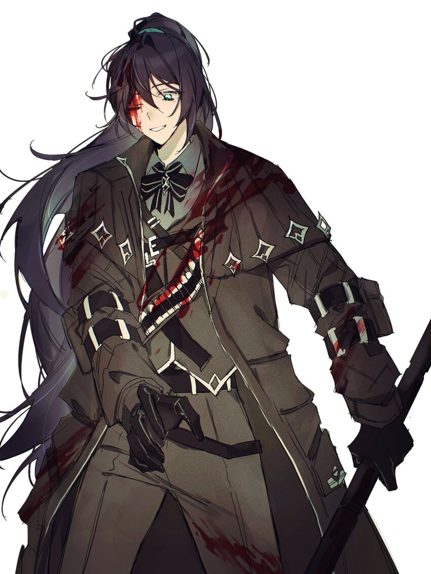 1boy, absurdres, aojiru_oisiiiii, arm_strap, belt, black_belt, black_bow, black_bowtie