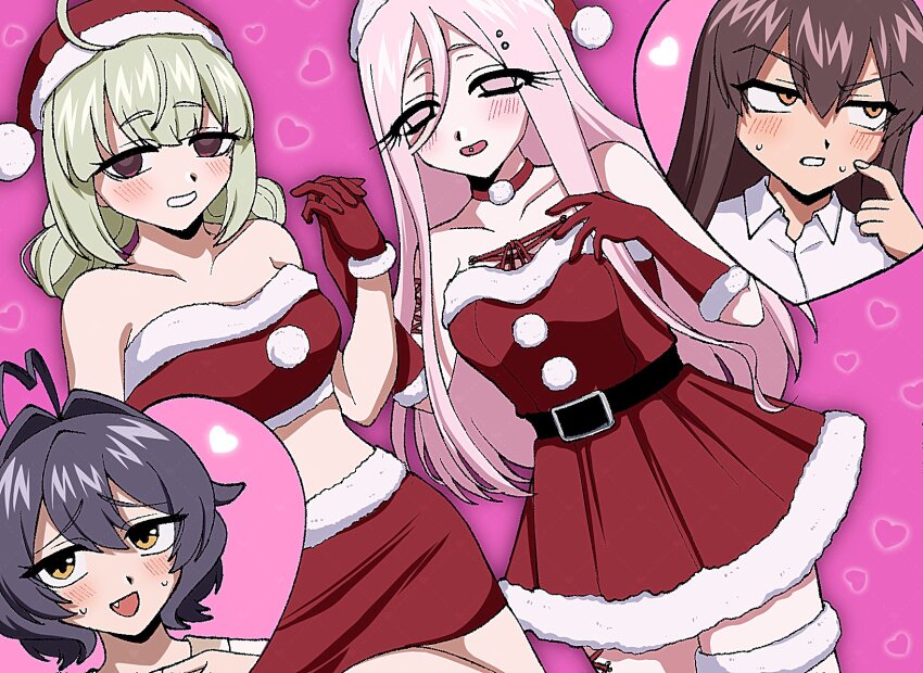 0339_kawaii, 4girls, ahoge, araga_kiwi, belt, bikini, black_hair, brown_eyes