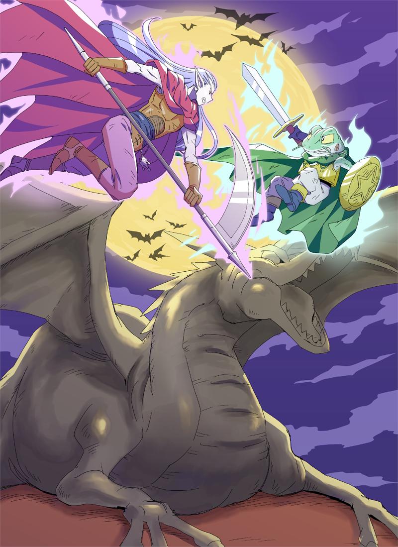 2boys, aura, bat_(animal), blue_footwear, boots, brown_footwear, brown_gloves, brown_shirt