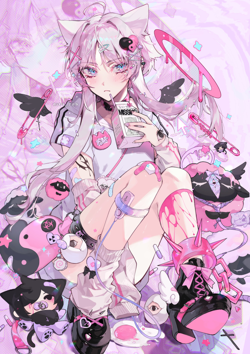 1boy, abstract_background, absurdres, aegyo_sal, ahoge, androgynous, angel_wings, animal_ears