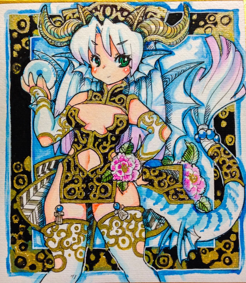 1girl, black_dress, blue_nails, blush_stickers, breasts, chinese_clothes, cleavage_cutout, clothing_cutout