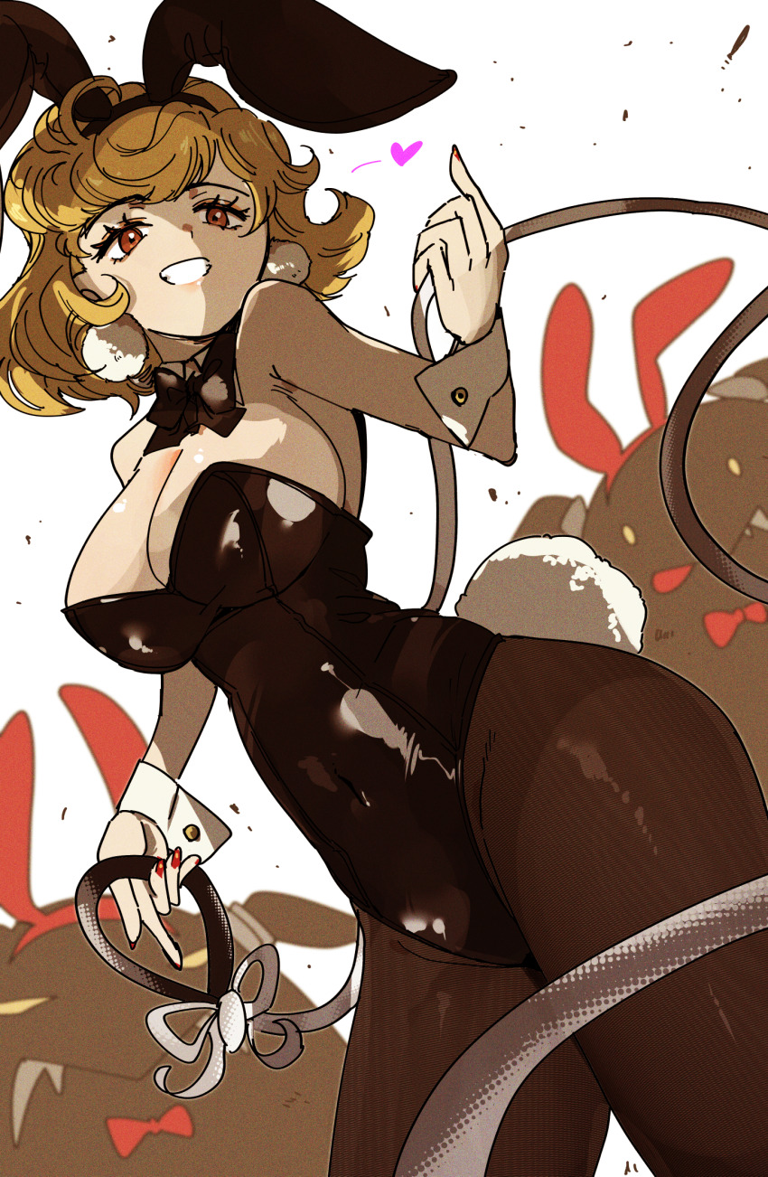 1girl, animal_ears, assertive_female, bare_shoulders, black_bow, black_bowtie, black_leotard, black_pantyhose