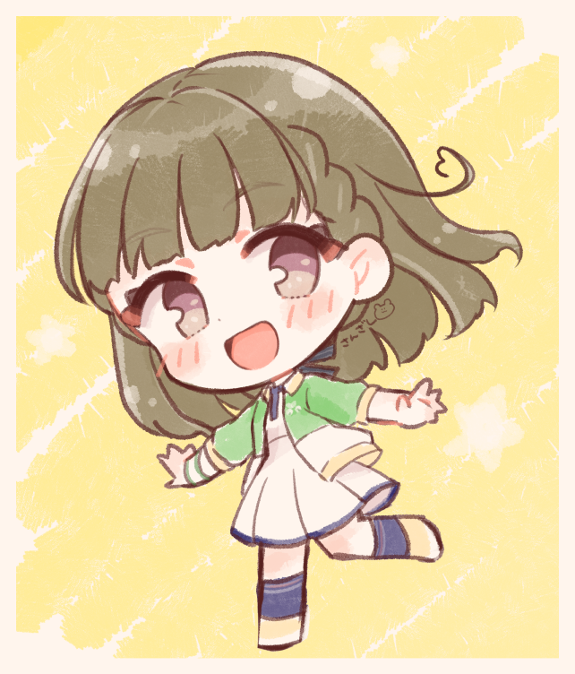 1girl, :d, ahoge, black_bow, blue_socks, blush, border, bow