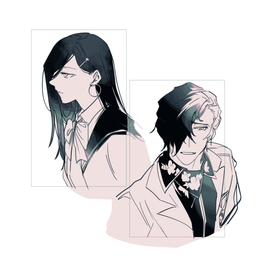 1boy, 1girl, bow, bowtie, caligula_(game), caligula_(series), closed_mouth, collared_shirt