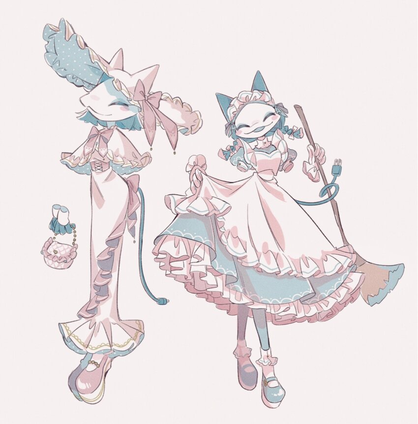 1girl, :3, ^_^, absurdres, alternate_costume, animal_ears, ankle_socks, apron