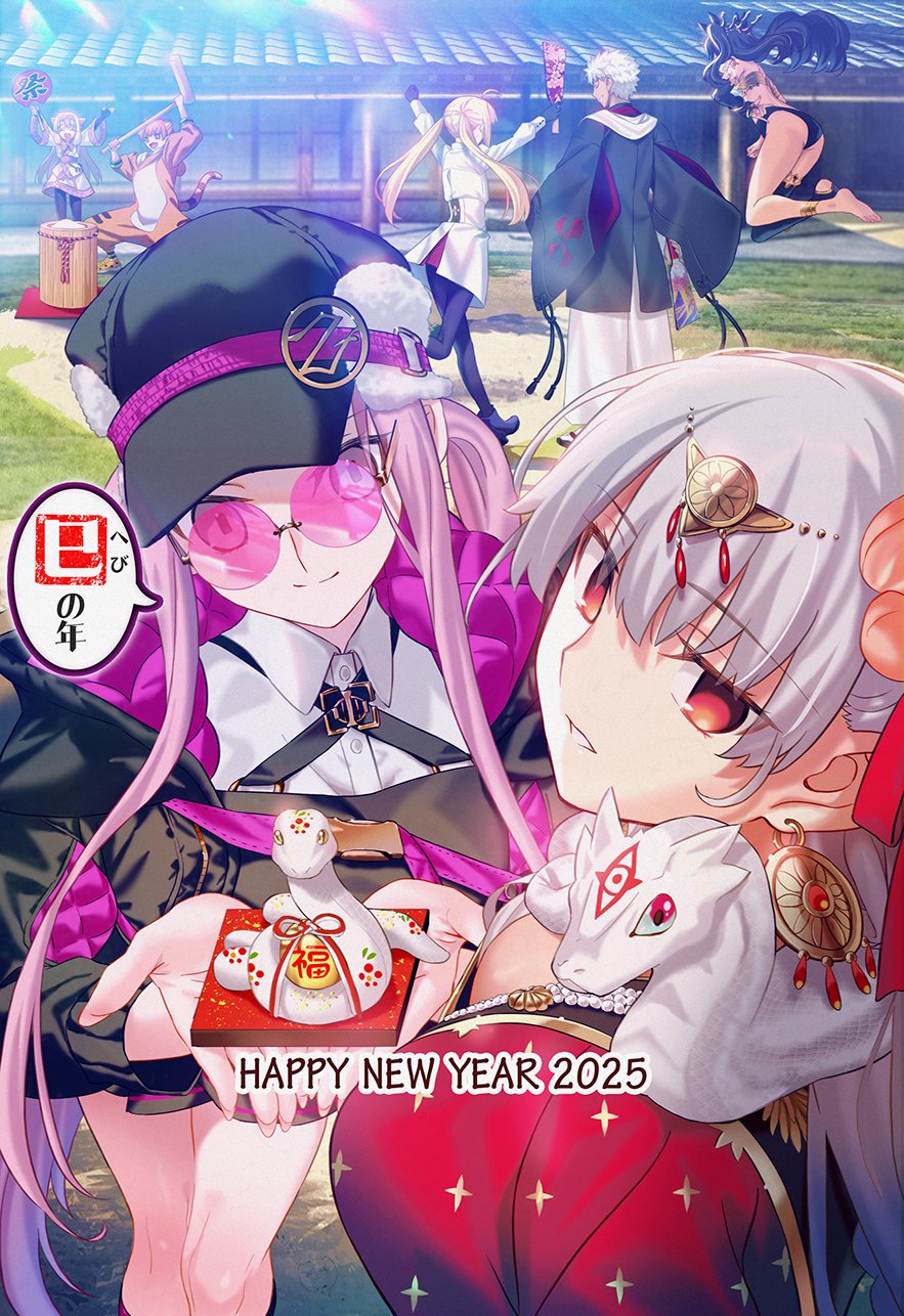 1boy, 6+girls, aora, artoria_caster_(fate), artoria_caster_(second_ascension)_(fate), artoria_pendragon_(fate), asian_indian_clothes, black_dress