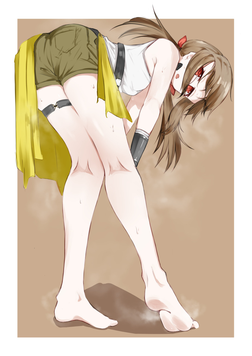 1girl, absurdres, barefoot, brown_hair, falcon_(girls'_frontline), feet, girls'_frontline, highres