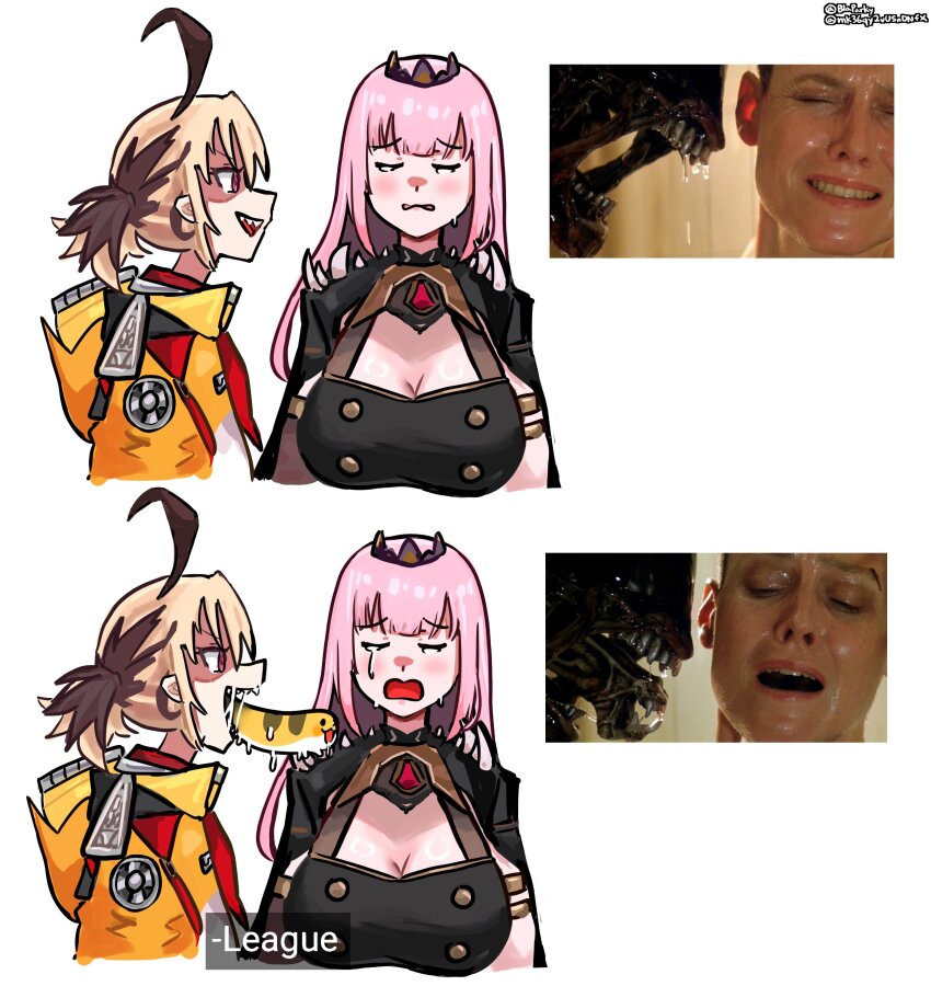 2girls, absurdres, ahoge, alien_(series), alien_3, blaparky, breasts, brown_hair