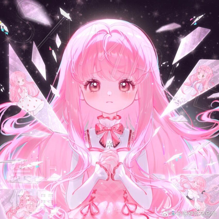 argyle_clothes, argyle_dress, black_background, bow, bowtie, brown_eyes, chinese_commentary, closed_mouth