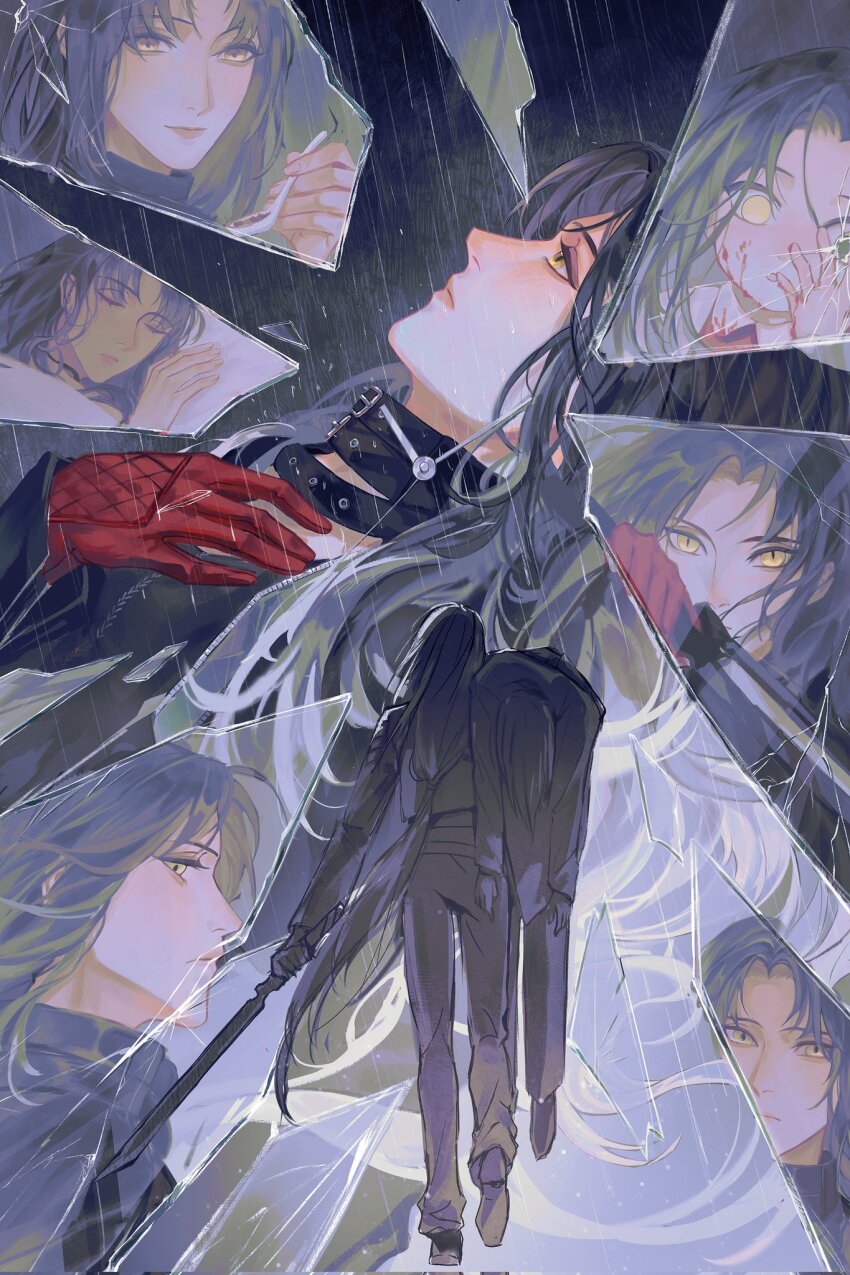 1girl, aged_down, angell_(path_to_nowhere), belt, black_belt, black_hair, black_shirt, blood