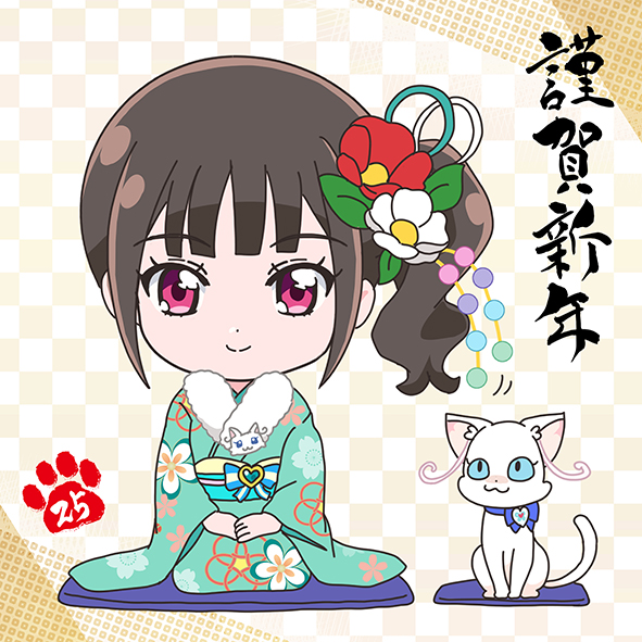 2girls, aqua_kimono, aqua_sash, blue_bow, blue_bowtie, bow, bowtie, brown_hair