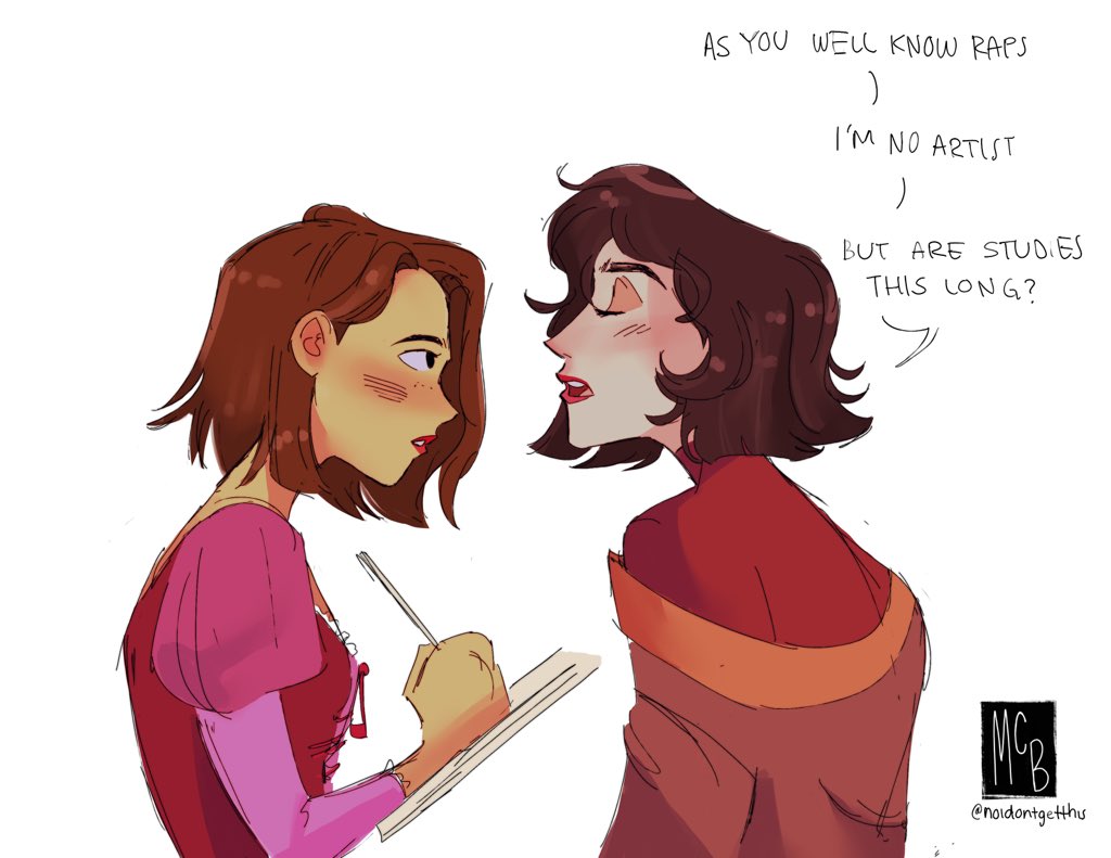 2girls, alternate_hair_color, alternate_hairstyle, black_eyes, black_hair, blush, breasts, brown_hair