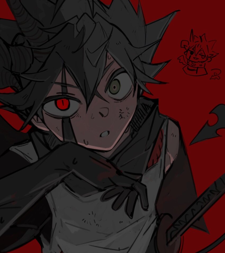 1boy, asta_(black_clover), black_clover, black_hair, black_hands, colored_extremities, colored_skin, demon_boy