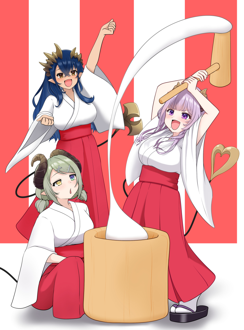 3girls, absurdres, alternate_costume, black_footwear, blue_eyes, blue_hair, blush, breasts