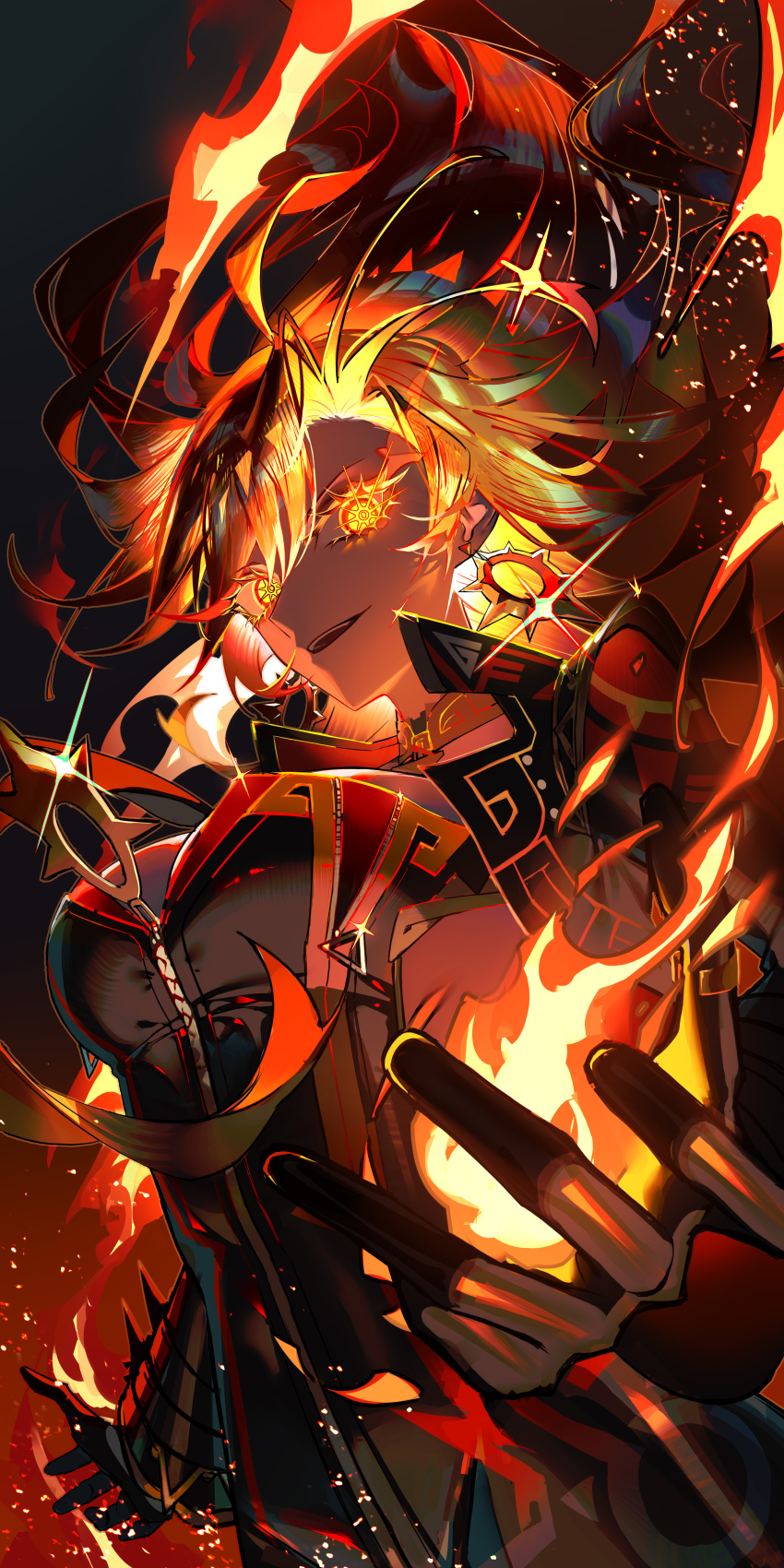 1girl, absurdres, black_bodysuit, black_gloves, bodysuit, breasts, earrings, energy